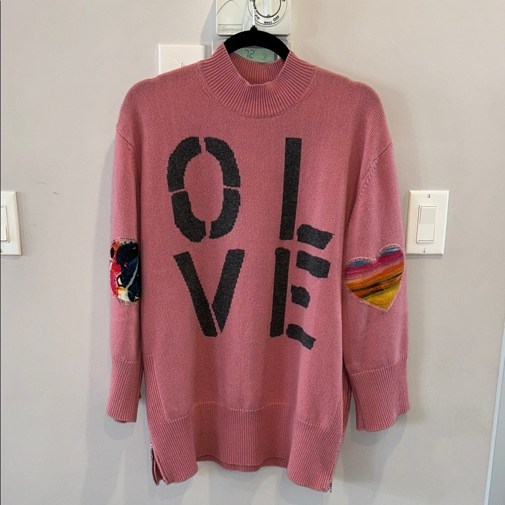 Kerri Rosenthal Mockneck LOVE Elbow Patch Sweater